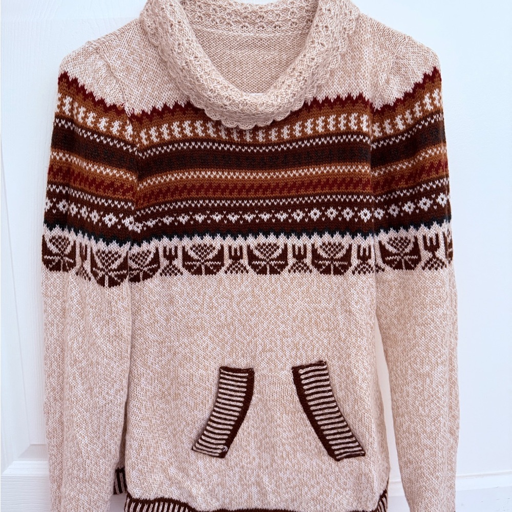 Unique Vintage Multicolor Cowl Neck Sweater